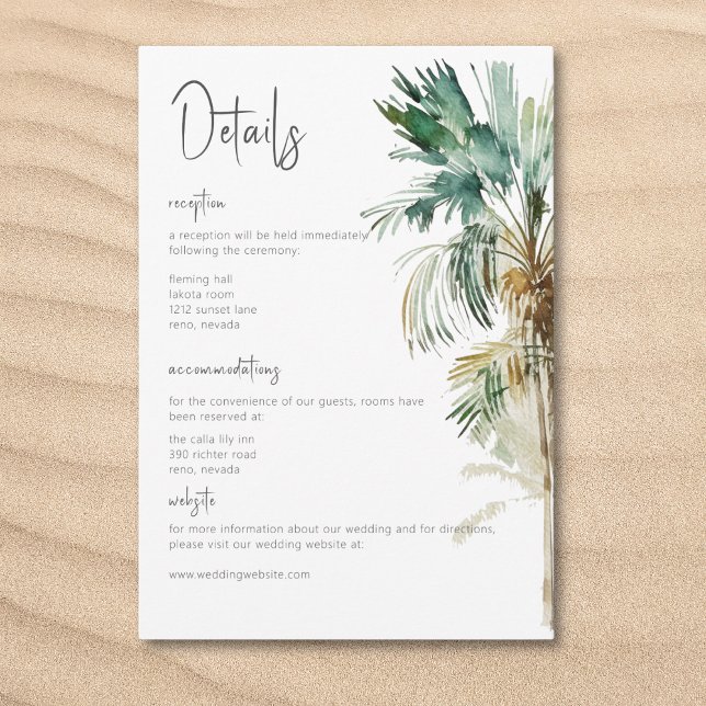 Cartão De Informações Detalhes do Casamento Moderno das Palmeiras Tropic (Tropical Palm Trees Modern Wedding Details Enclosure Card)