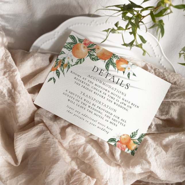 Cartão De Informações Detalhes do Casamento Moderno de Citros Botânicos  (Criador carregado)