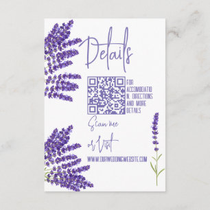 Cartão De Informações Detalhes do Casamento Moderno de Lavanda Código QR