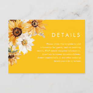 Cartão De Informações Detalhes do Casamento Moderno de Sunshine Sunflowe