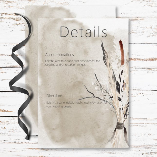 Cartão De Informações Detalhes do Casamento Moderno do Buquê Rustic Boho (Rustic Boho Bouquet Modern Wedding Details Enclosure Card)