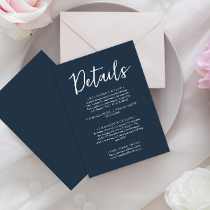 Cartão De Informações Detalhes do casamento moderno do Script Azul de Ma