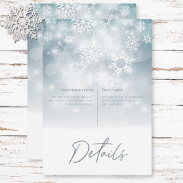 Cartão De Informações Detalhes do Casamento Moderno Neve de Inverno Azul