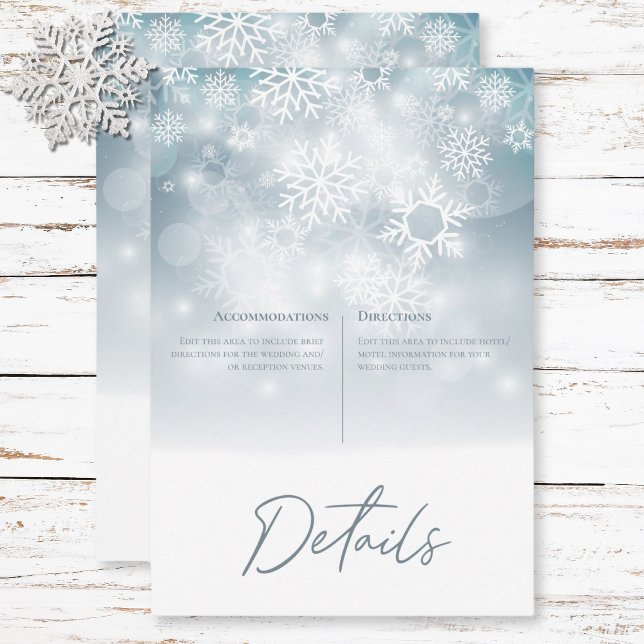 Cartão De Informações Detalhes do Casamento Moderno Neve de Inverno Azul (Blue Winter Snow Modern Wedding Details Enclosure Card)