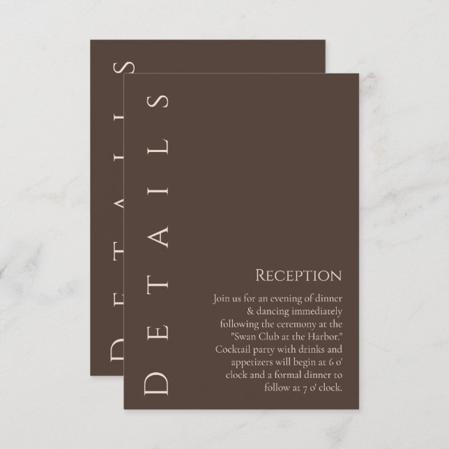 Cartão De Informações Detalhes do Casamento Moderno - País Brown (Frente/Verso)