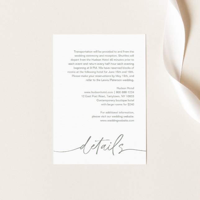 Cartão De Informações Detalhes do Casamento Moderno SAGE Fresh - Encarte (Criador carregado)