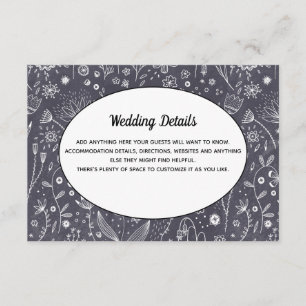 Cartão De Informações Detalhes do Casamento Monocromático do Quadro Flo