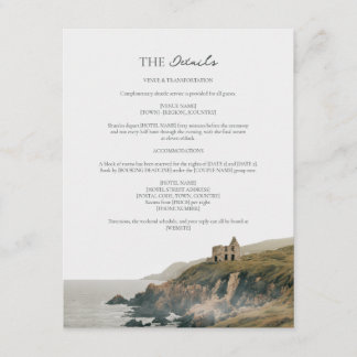 Cartão De Informações Detalhes do Casamento na Falésia da Costa Irlandes