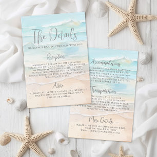 Cartão De Informações Detalhes do Casamento na Praia com Aquarela
