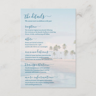 Cartão De Informações Detalhes do Casamento na Praia do Oceano Azul