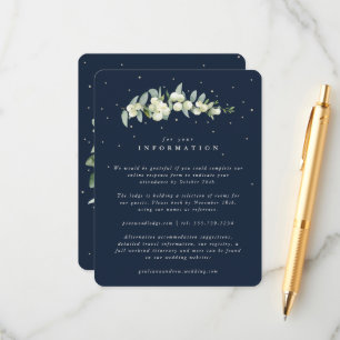 Cartão De Informações Detalhes do Casamento Navy Snowberry + Eucalipto S