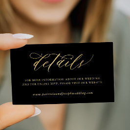 Cartão De Informações Detalhes do casamento negro com a caligrafia doura
