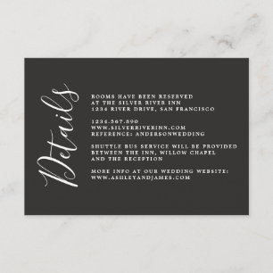Cartão De Informações Detalhes do Casamento Negro da Caligrafia Chic