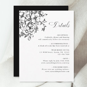 Cartão De Informações Detalhes do Casamento Negro e Branco do Classic Bl