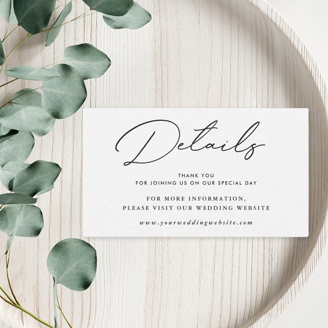 Cartão De Informações Detalhes do Casamento Negro e Branco Elegante Mode (Criador carregado)