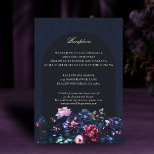 Cartão De Informações Detalhes do Casamento Negro Floral Romântico Moody
