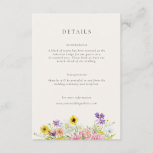Cartão De Informações Detalhes do Casamento no Campo de Flores Silvestre