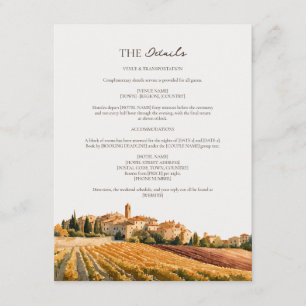 Cartão De Informações Detalhes do Casamento no Campo de Videira Toscana