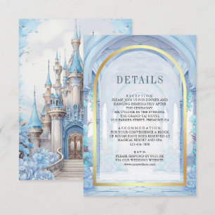 Cartão De Informações Detalhes do Casamento no Castelo Floral Azul Conto