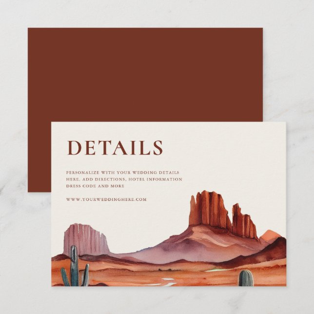 Cartão De Informações Detalhes do Casamento no Deserto com Aquarela Boho (Frente/Verso)
