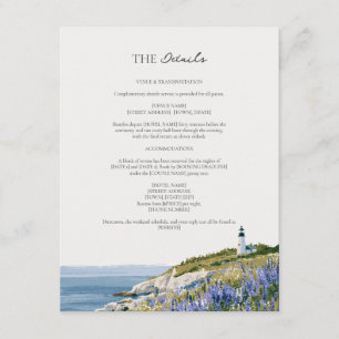 Cartão De Informações Detalhes do Casamento no Farol Lupine na Costa do