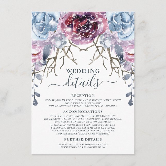 Cartão De Informações Detalhes do casamento no inverno (Frente)