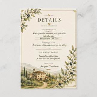 Cartão De Informações Detalhes do Casamento no Jardim de Oliveiras da To