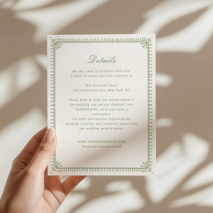 Cartão De Informações Detalhes do Casamento no Jardim Vintage Verde Sage
