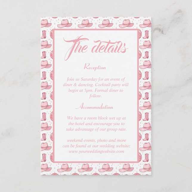 Cartão De Informações Detalhes do Casamento Ocidental, Rosa-Rosa, Bonito (Frente)