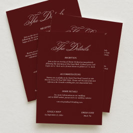 Cartão De Informações Detalhes do Casamento Old Money Burgundy