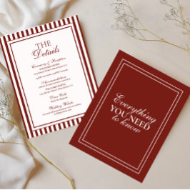 Cartão De Informações Detalhes do Casamento Old Money Burgundy Enclosure