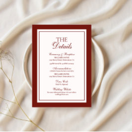 Cartão De Informações Detalhes do Casamento Old Money Burgundy Enclosure