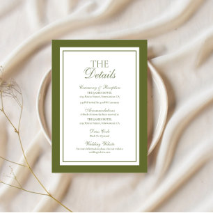 Cartão De Informações Detalhes do Casamento Olive Green Old Money Enclos