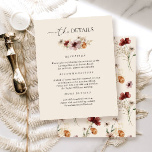 Cartão De Informações Detalhes do Casamento outono Boho Wildflower