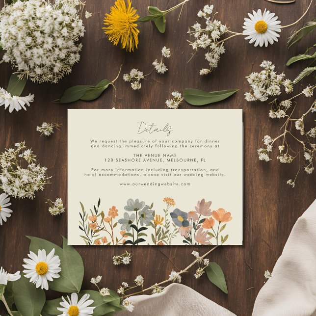 Cartão De Informações Detalhes do Casamento outono de Wildflower Boho (Wildflower Boho Fall Wedding Details Enclosure Card)