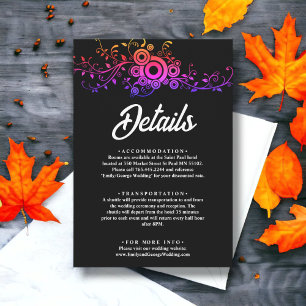 Cartão De Informações Detalhes do Casamento outono Elegante de Neon Pret