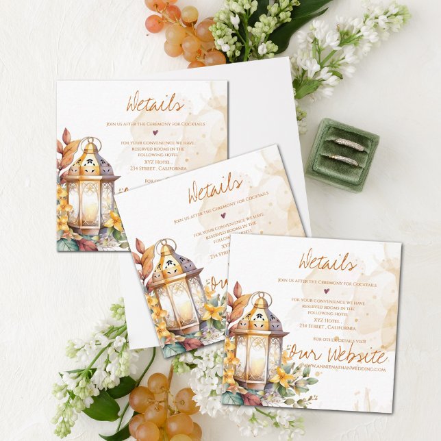 Cartão De Informações Detalhes do Casamento outono Floral Amarelo Lanter (Pretty Lantern Yellow Floral Fall Wedding Details Enclosure Card)