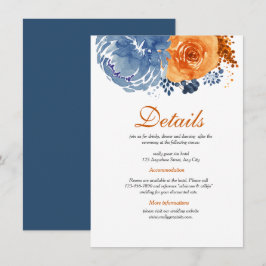 Cartão De Informações Detalhes do Casamento outono Floral Laranja marinh