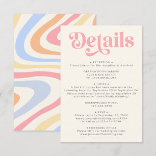 Cartão De Informações Detalhes do Casamento Pastel Retro Moderno