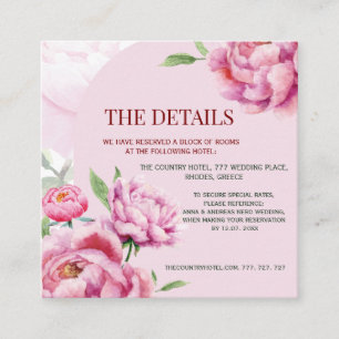 Cartão De Informações Detalhes do Casamento Peony para Casamento