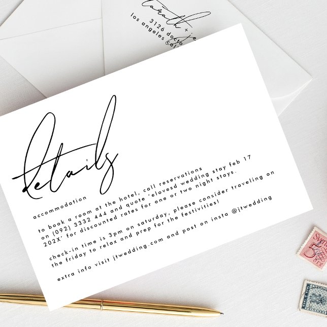 Cartão De Informações Detalhes do Casamento Preto Branco Personalizado d (Criador carregado)