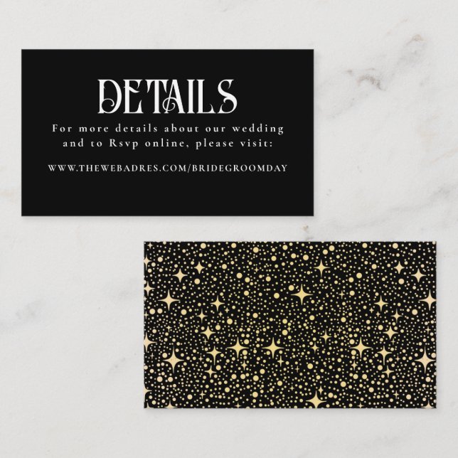 Cartão De Informações Detalhes do Casamento Preto das Estrelas (Frente/Verso)