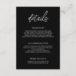 Cartão De Informações Detalhes do Casamento Preto do Script Contemporâne