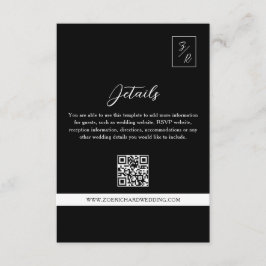 Cartão De Informações Detalhes do Casamento Preto e Branco Código QR