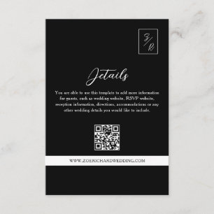 Cartão De Informações Detalhes do Casamento Preto e Branco Código QR