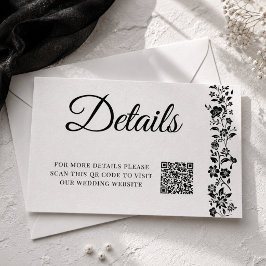 Cartão De Informações Detalhes do Casamento Preto e Branco Floral