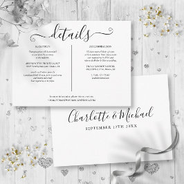 Cartão De Informações Detalhes do Casamento Preto e Branco Informações