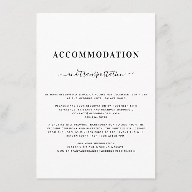 Cartão De Informações Detalhes do Casamento Preto e Branco Moderno Minim (Frente)