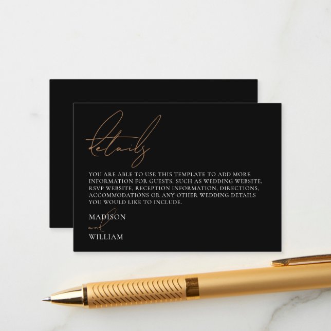Cartão De Informações Detalhes do casamento preto e branco simples (Frente/Verso In Situ)