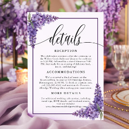 Cartão De Informações Detalhes do Casamento Purple Floral Wisteria Corne